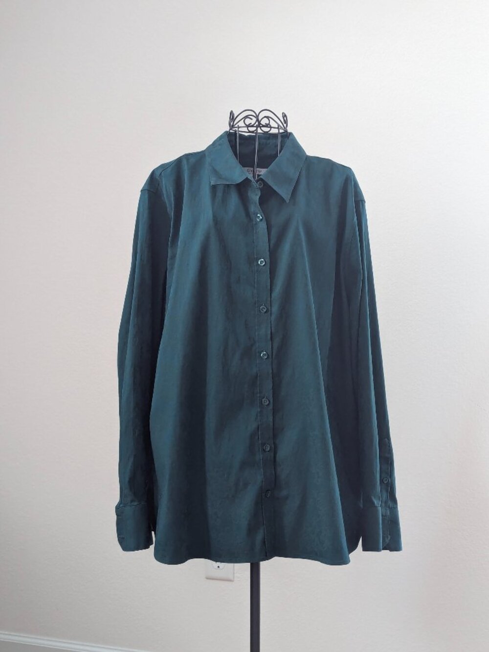 Chico's Size 4 US 20 Deep Teal Floral Jacquard Button Down Shirt